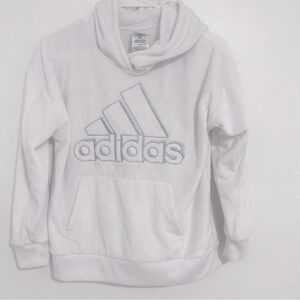 Adidas Girls' Fleece White Hooded Pullover Silver Lettering Size Lrg 14 (AA4933)